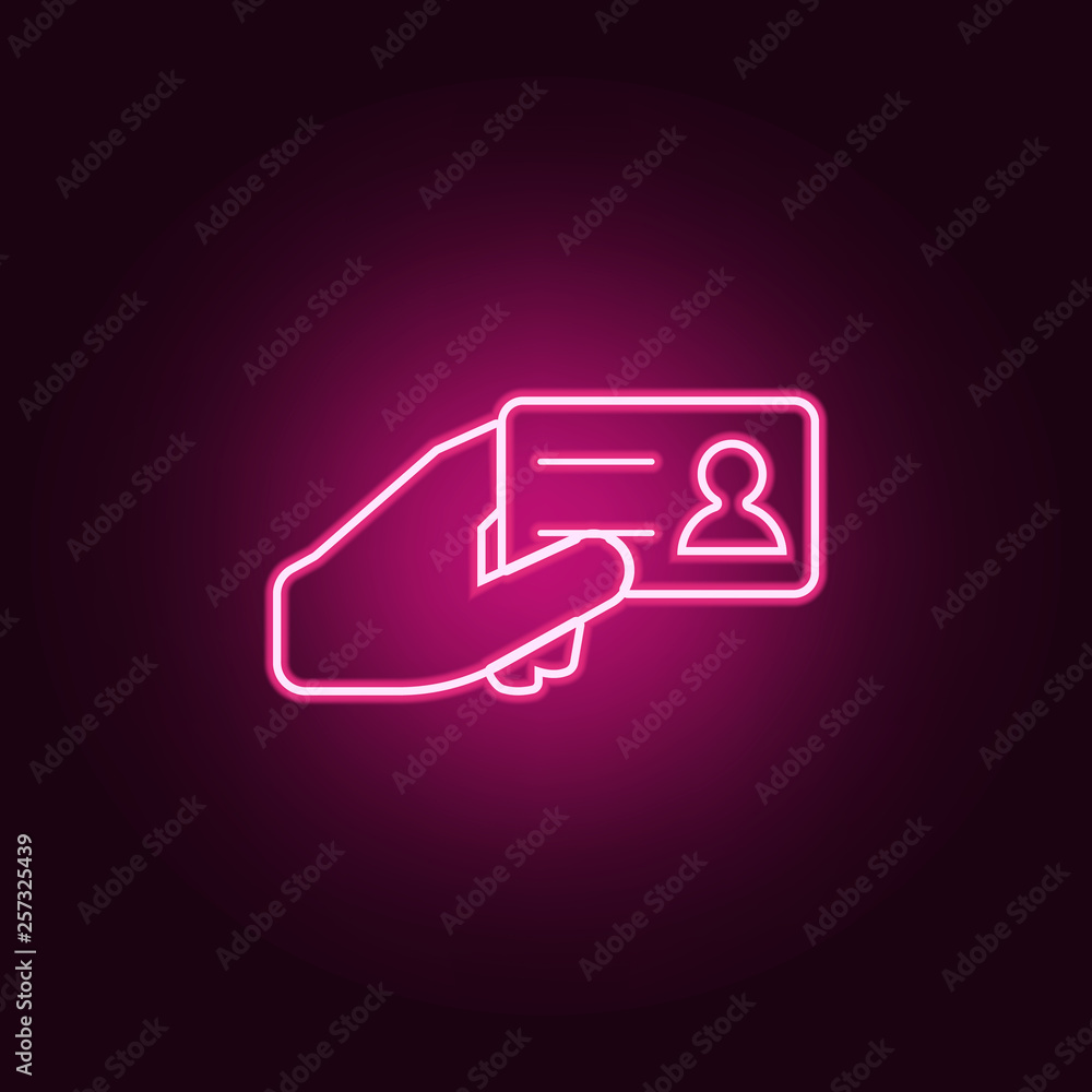 Poster identification card in hands icon. elements of cyber security in neon style icons. simple icon for w
