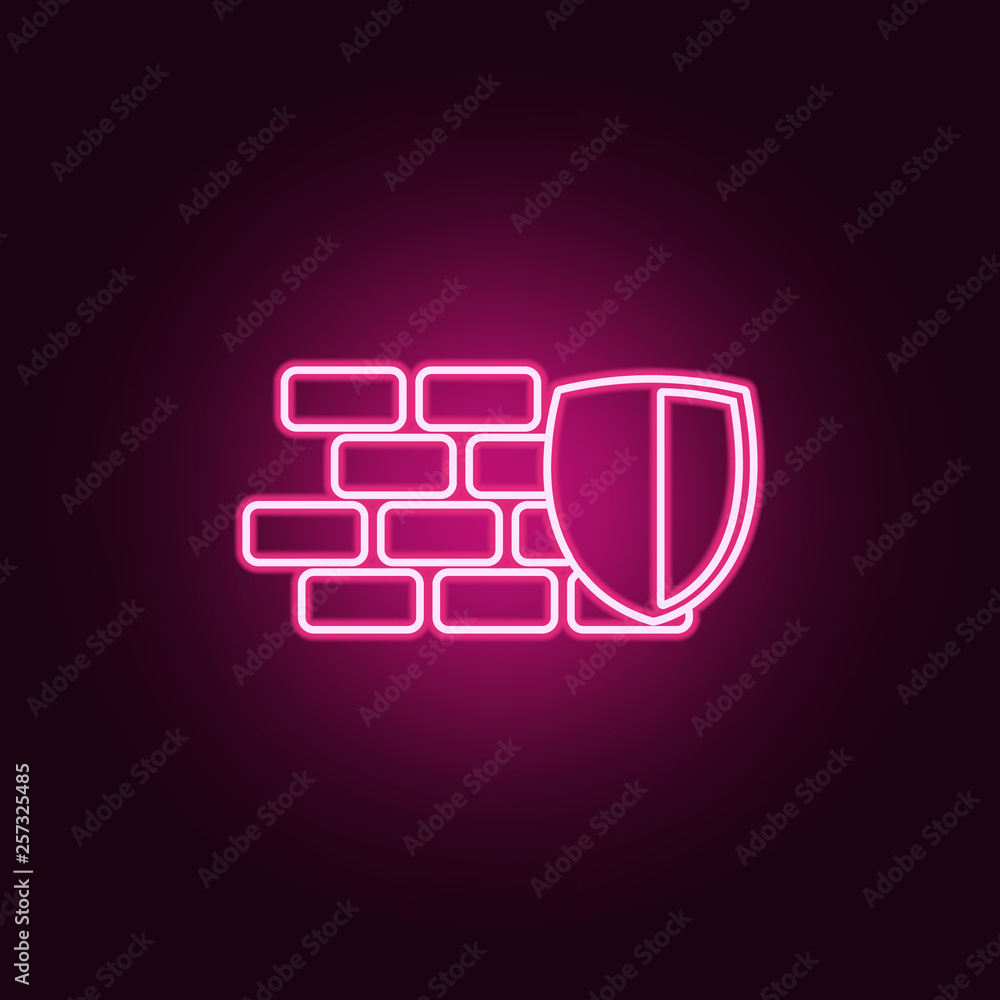 Aufkleber shield and wall icon. elements of cyber security in neon style icons. simple icon for websites, web 