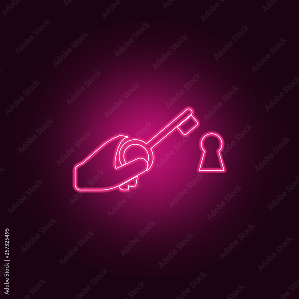 Aufkleber key to the lock icon. elements of cyber security in neon style icons. simple icon for websites, web 