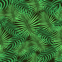 Naklejka na ściany i meble Seamless pattern background. Exotic tropic floral palm leaves foliage. Fabric greenery fashion textile. Seamless vector