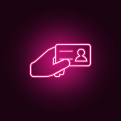 identification card in hands icon. Elements of cyber security in neon style icons. Simple icon for websites, web design, mobile app, info graphics