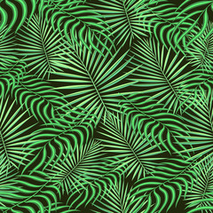Fototapeta na wymiar Seamless pattern background. Exotic tropic floral palm leaves foliage. Fabric greenery fashion textile. Seamless vector