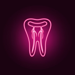 a tooth with nerves icon. Elements of Dental in neon style icons. Simple icon for websites, web design, mobile app, info graphics