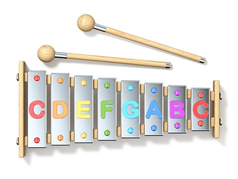 Colorful eight note, one octave xylophone 3D