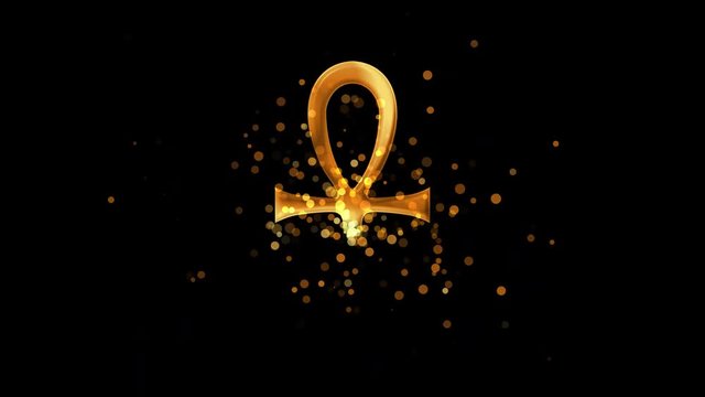 Golden Ankh, ancient egyptian religious symbol on transparent background.