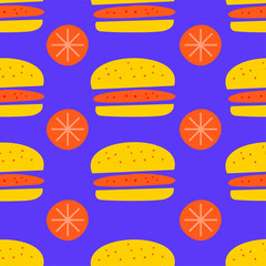 Hamburgers and tomatoes vector seamless pattern