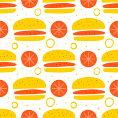 Sandwich and tomatoes vector seamless pattern