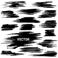 Set of brush and ink strokes. Black texture spots