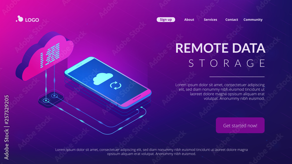Poster cloud connection isometric 3d landing page.