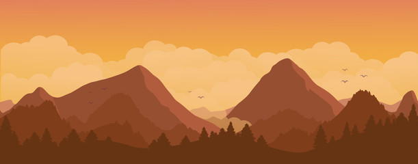 Mountains and forest landscape on sunset