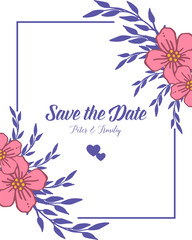 Vector illustration wedding invitation card save the date with pink flower frames blooms