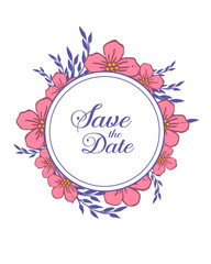 Vector illustration various texture purple leafy flower frame with decor wedding invitation card