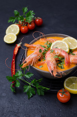 Traditional creamy soup with shrimp