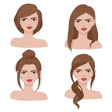 woman face portrait in different hair style collection eps10 vector illustration