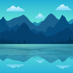 Mountains with reflection in the lake on sunny day