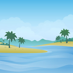 Tropical Beach and Island with blue sky on sunny day