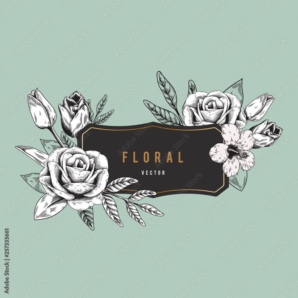 Sticker romantic floral badge