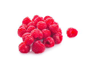 ripe raspberries isolated on white background close up
