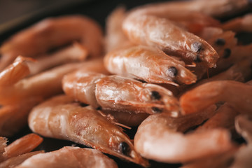 Frozen king prawns on a plate