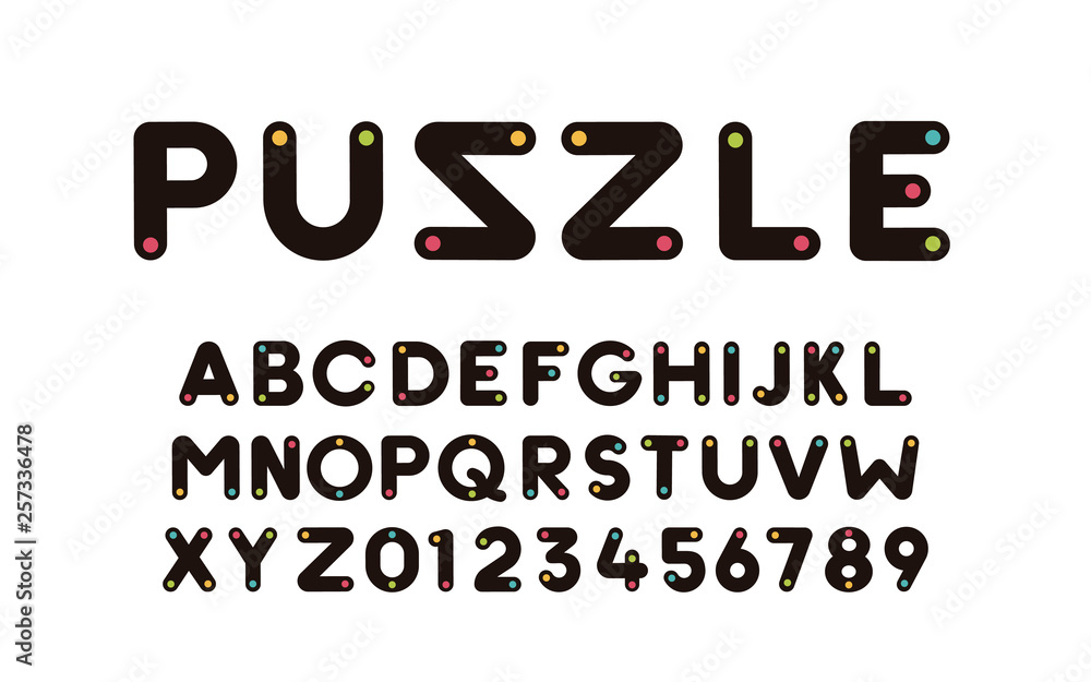 Aufkleber vector modern cool font with colorful trendy dot effect. alphabet and numbers set