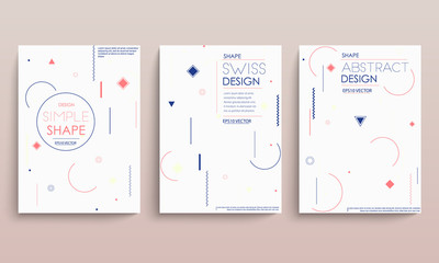 Placard templates set with abstract shapes, 80s memphis geometric style flat and line design elements. Retro art for a4 covers, banners, flyers and posters. Eps10 vector illustrations