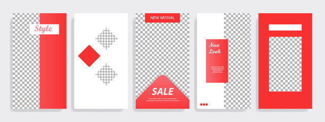 Modern minimal square stripe line shape template in red, black and white color with frame. Corporate advertising template for social media stories, story, business banner, flyer, and brochure.