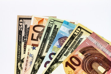 Banknoten Euro und Dollar gemischt