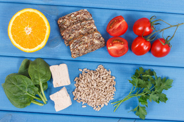 Healthy nutritious food as source folic acid, minerals, vitamin B9 and dietary fiber