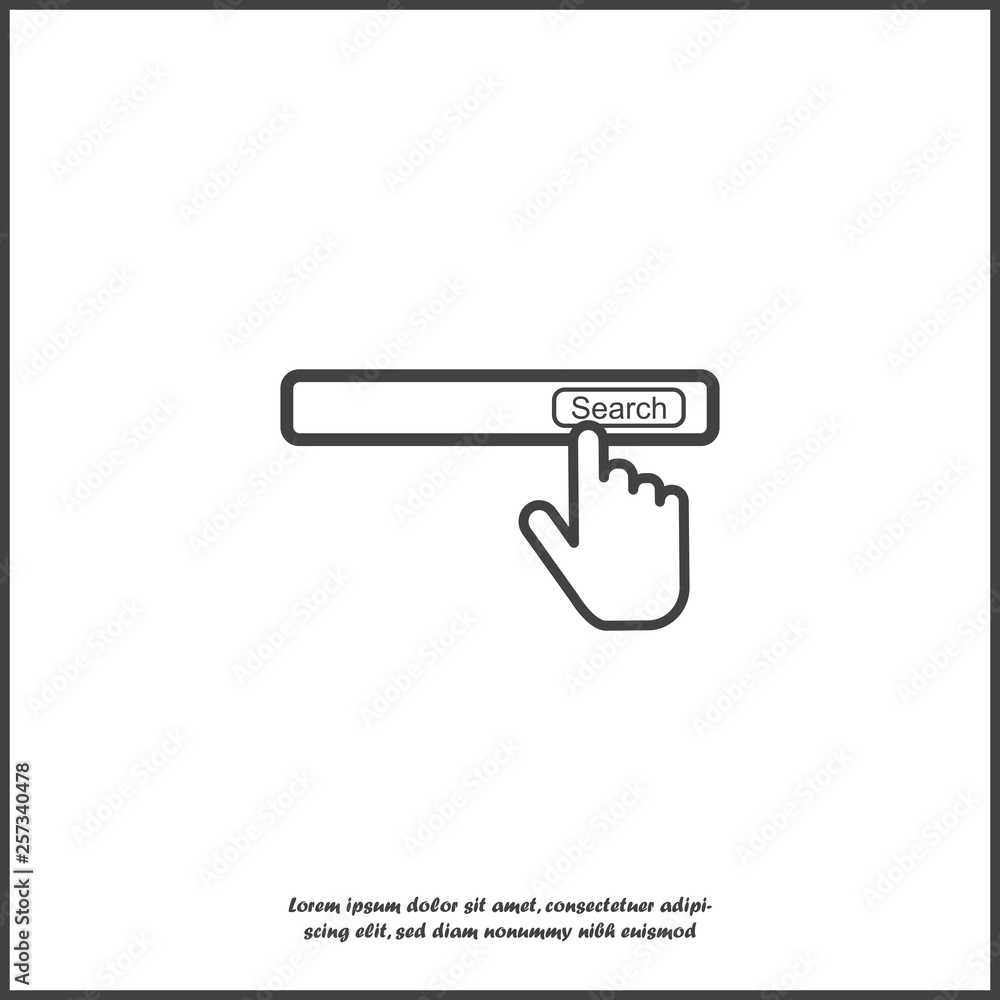 Poster search button vector icon. the hand presses the search button on the internet on white isolated back