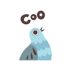 Pigeon Cooing, Cute Cartoon Bird Making Coo Sound Vector Illustration