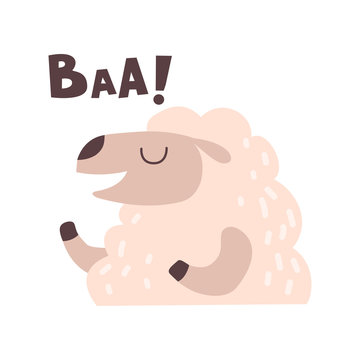 Sheep Bleating, Cute Cartoon Farm Animal Making Baa Sound Vector Illustration
