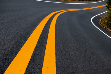 Asphalt Road, yellow and white traffic lines