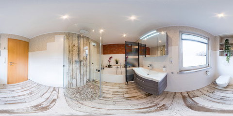 3D Spherical 360 degrees, seamless panorama of bathroom interior vintage style