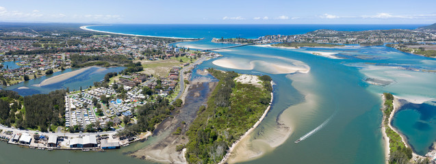 Wallis Lakes and the towns of Tuncurry and Forster on the New South Wales North Coast - obrazy, fototapety, plakaty