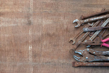 old tools on wooden background