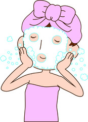 Illustration of a lady who is washing the face as after bathing