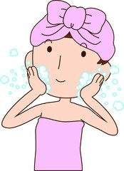 Illustration of a lady who is washing the face as after bathing