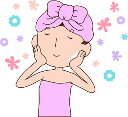 Illustration of a lady who is washing the face as after bathing