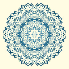 Floral Ornament In Geometric Style. Vector Illustration. Oriental Pattern. Indian, Moroccan, Mystic, Ottoman Motifs. Anti-Stress Therapy Pattern. Blue, milk color
