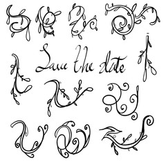 Vintage handdrawn ornate frames, decorative ornaments, flourish and scroll wedding element.vector