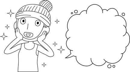 Illustration of a cute lady who is washing the face with Bubble Callout outline