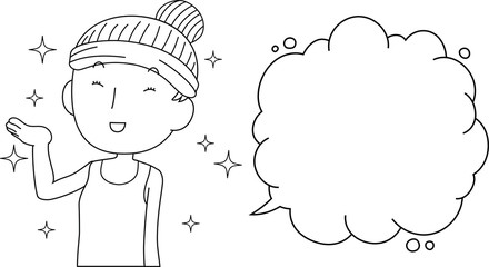 Illustration of a cute lady who is washing the face with Bubble Callout outline