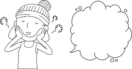 Illustration of a cute lady who is washing the face with Bubble Callout outline
