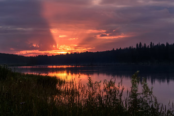 lake sunrise sky sun reflection