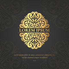 Golden emblem. Elegant, classic vector. Can be used for jewelry, beauty and fashion industry. Great for logo, monogram, invitation, flyer, menu, brochure, background, or any desired idea.