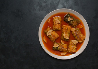 Cabbage rolls with rice and vegetables. Ramadan food.