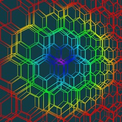 Perspective view on honeycomb. Hexagon pattern background. Isometric geometry