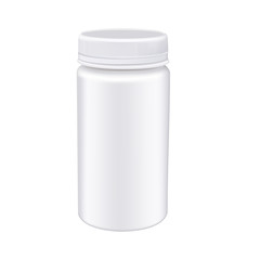 Medicine white pill bottle isolated on white background. Photorealistic vector mockup