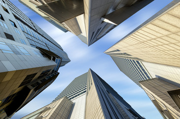 skyscrapers perspective in the city - obrazy, fototapety, plakaty