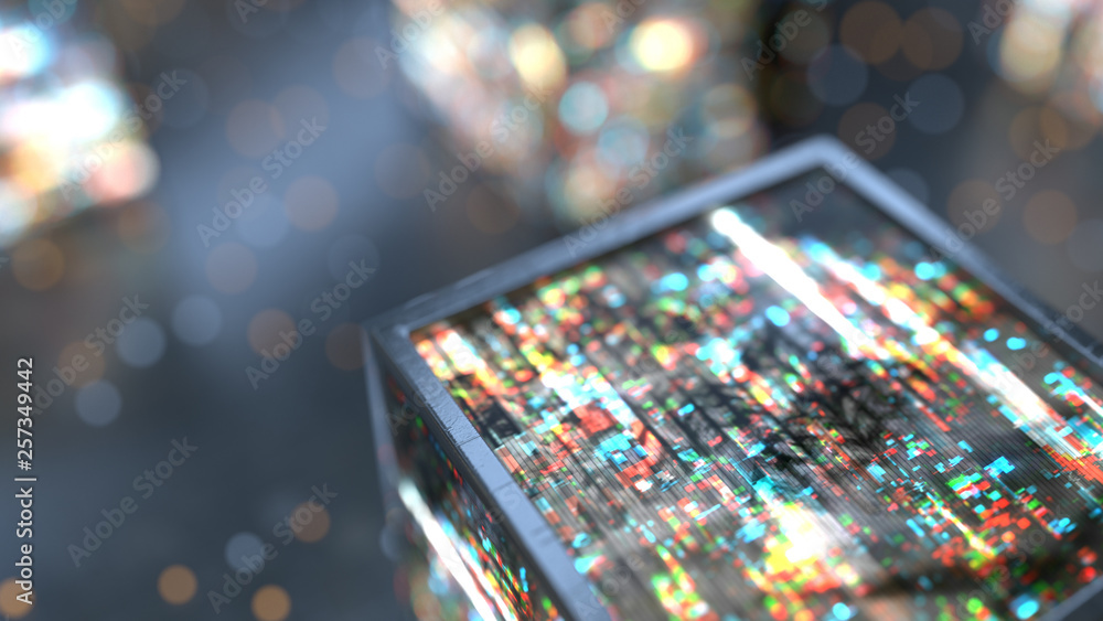 Poster cubes with digital noise 3d render